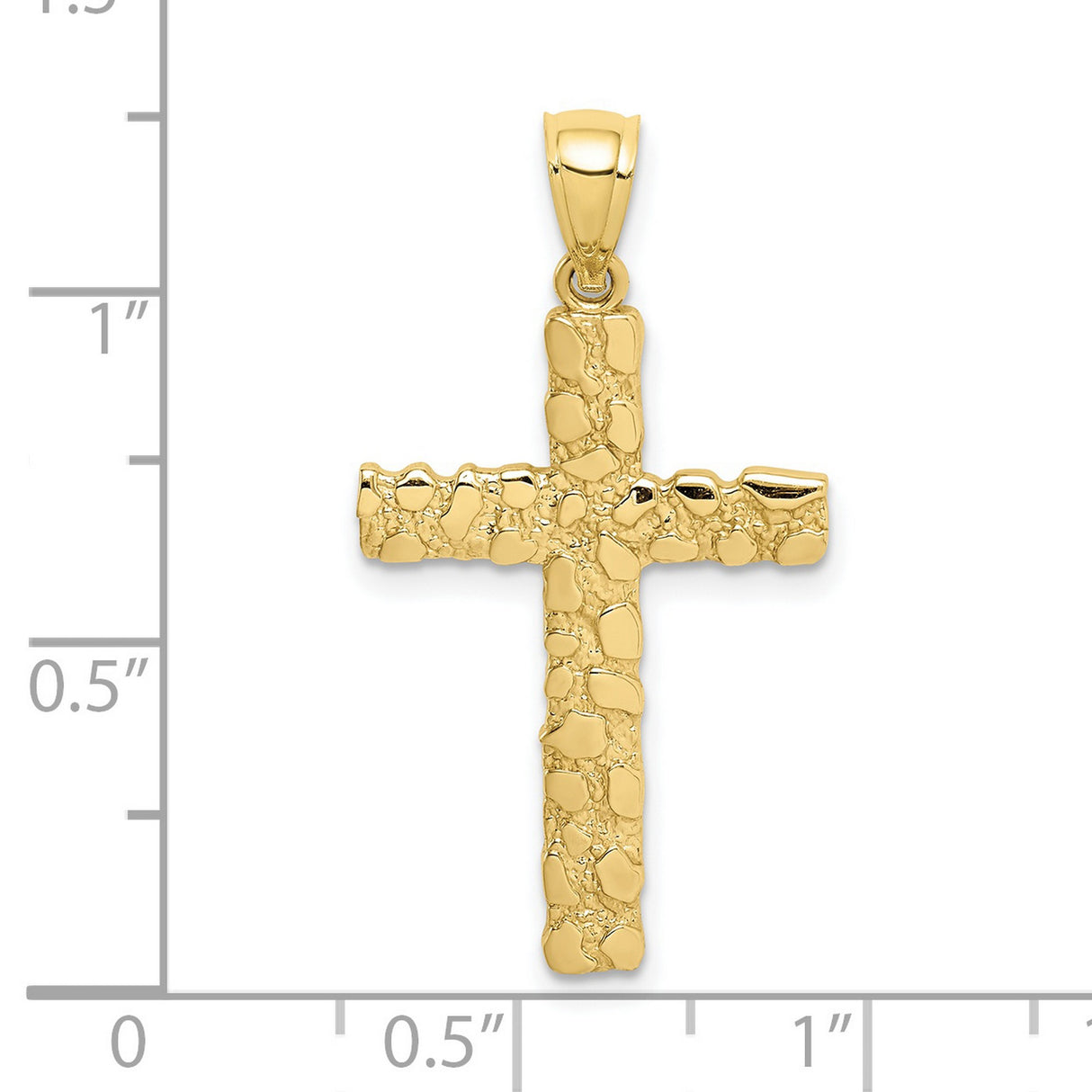 10k Yellow Gold Cross Pendant with Textured Pebble Finish, Rugged Artisan Style for Men and Women