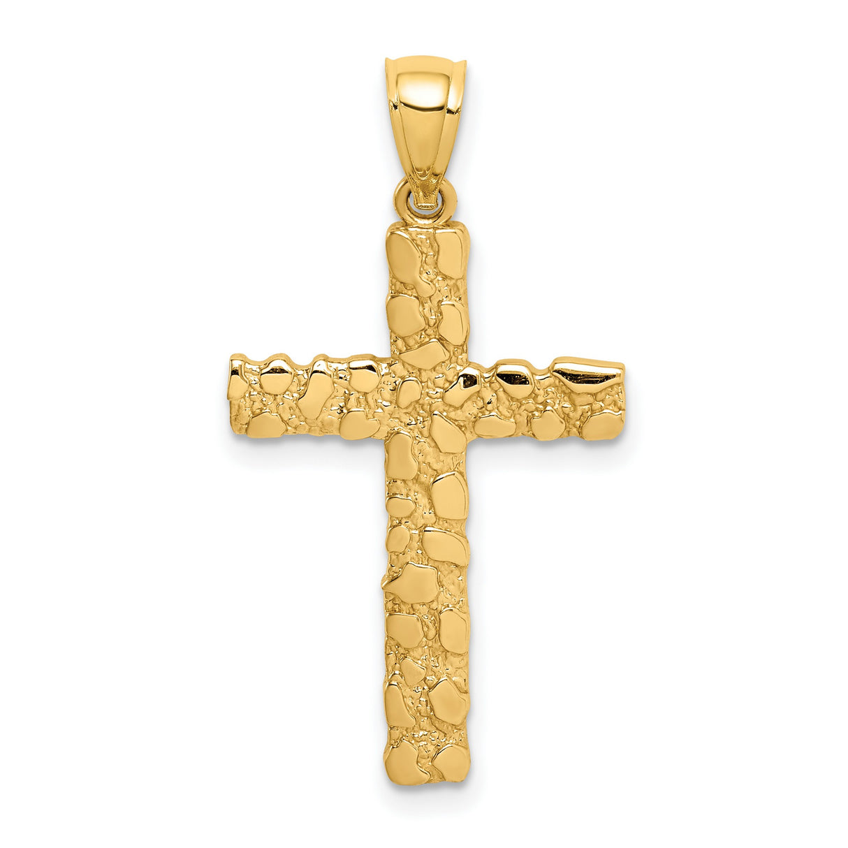 10k Yellow Gold Cross Pendant with Textured Pebble Finish, Rugged Artisan Style for Men and Women