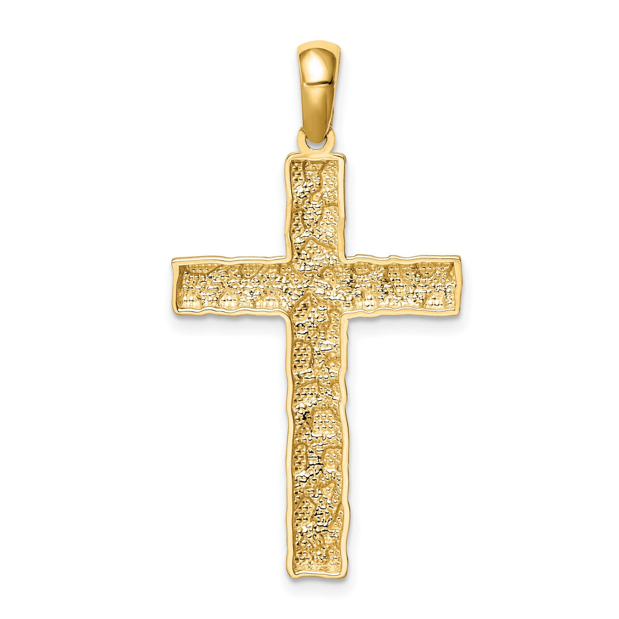 10k Yellow Gold Cross Pendant with Nugget Texture and Polished Bail