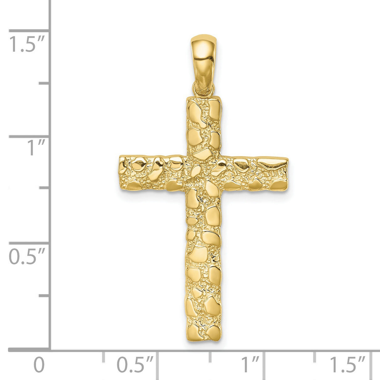 10k Yellow Gold Cross Pendant with Nugget Texture and Polished Bail