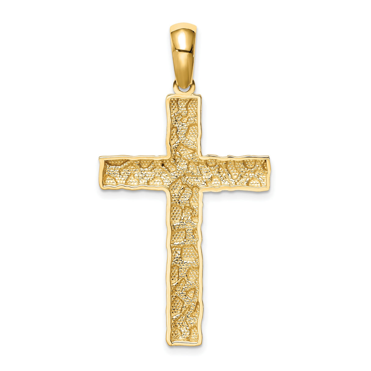 10k Yellow Gold Cross Pendant, Nugget Style with Textured Finish, Unisex Religious Charm