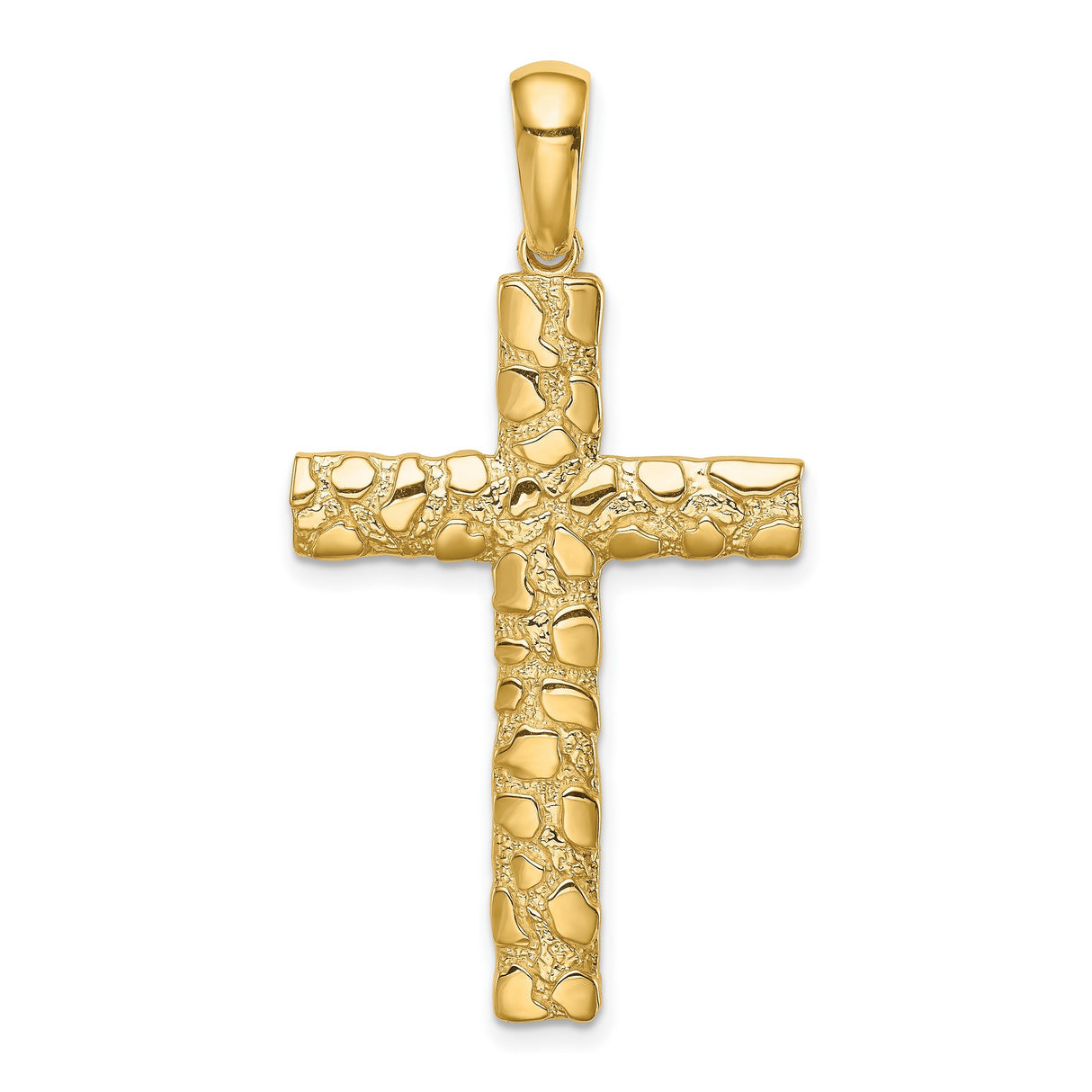 10k Yellow Gold Cross Pendant, Nugget Style with Textured Finish, Unisex Religious Charm