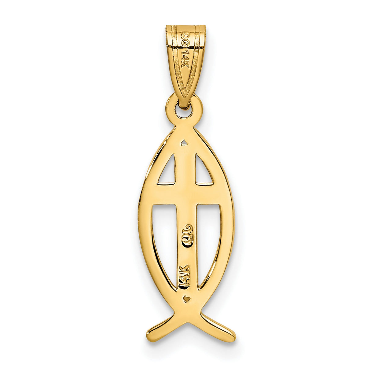10k Yellow Gold Ichthys Fish Pendant with Cross Symbol, Christian Religious Charm