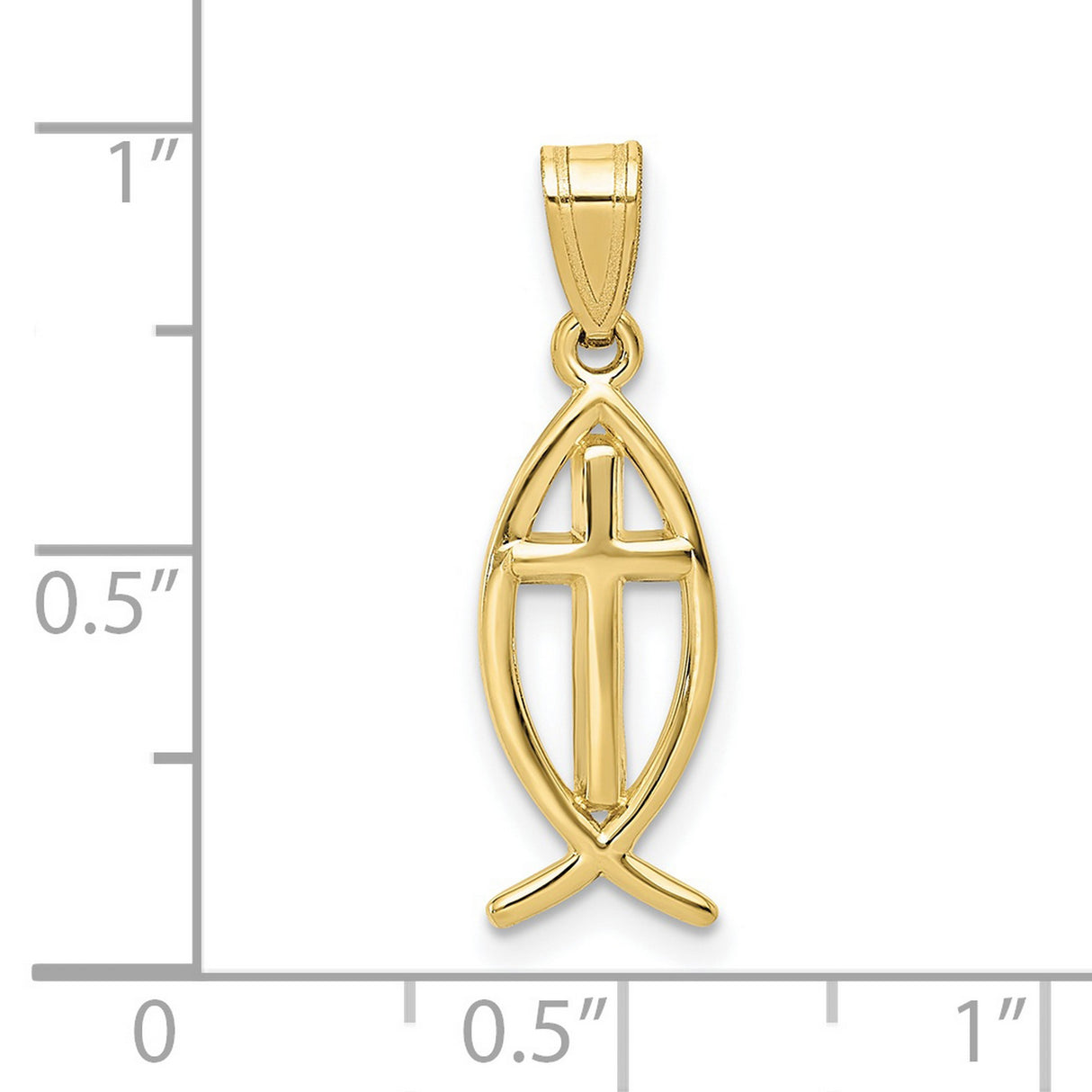 10k Yellow Gold Ichthys Fish Pendant with Cross Symbol, Christian Religious Charm