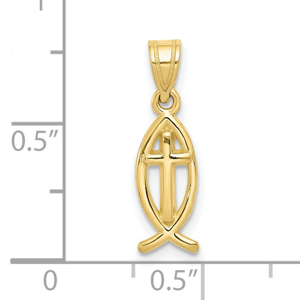 10k Yellow Gold Ichthys Fish Pendant with Cross, Christian Religious Charm for Women or Unisex
