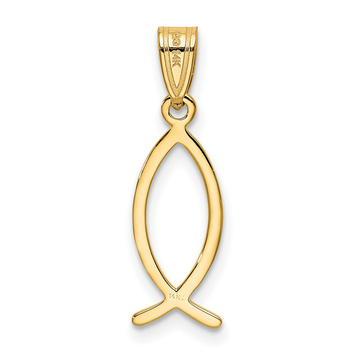 10k Yellow Gold Ichthys Fish Pendant, Open Christian Symbol Design, Jesus Faith Charm