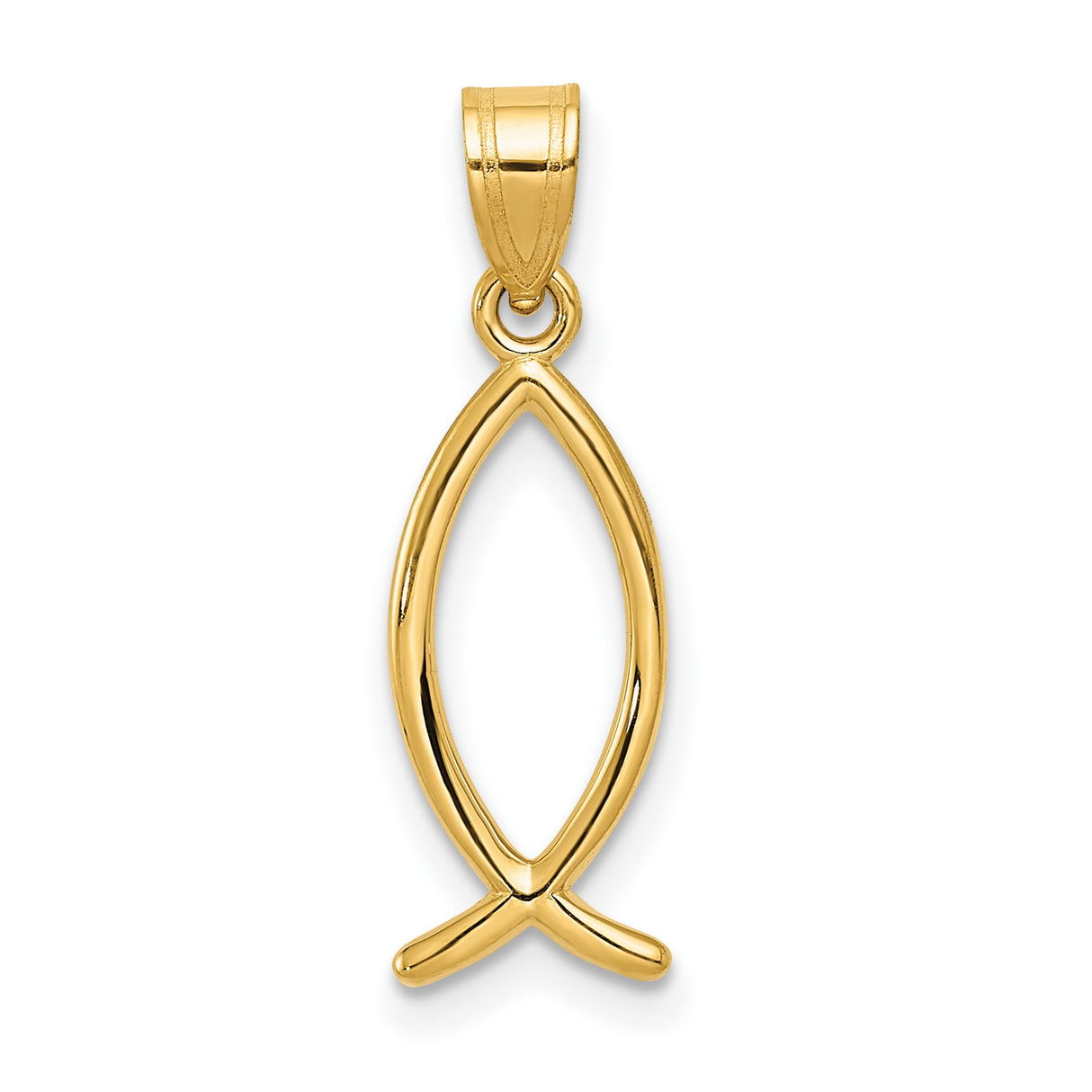 10k Yellow Gold Ichthys Fish Pendant, Open Christian Symbol Design, Jesus Faith Charm