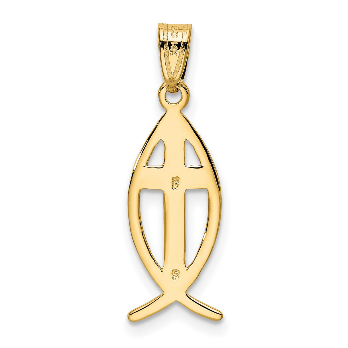 10k Yellow Gold Ichthys Fish Pendant with Cross Symbol, Christian Religious Charm