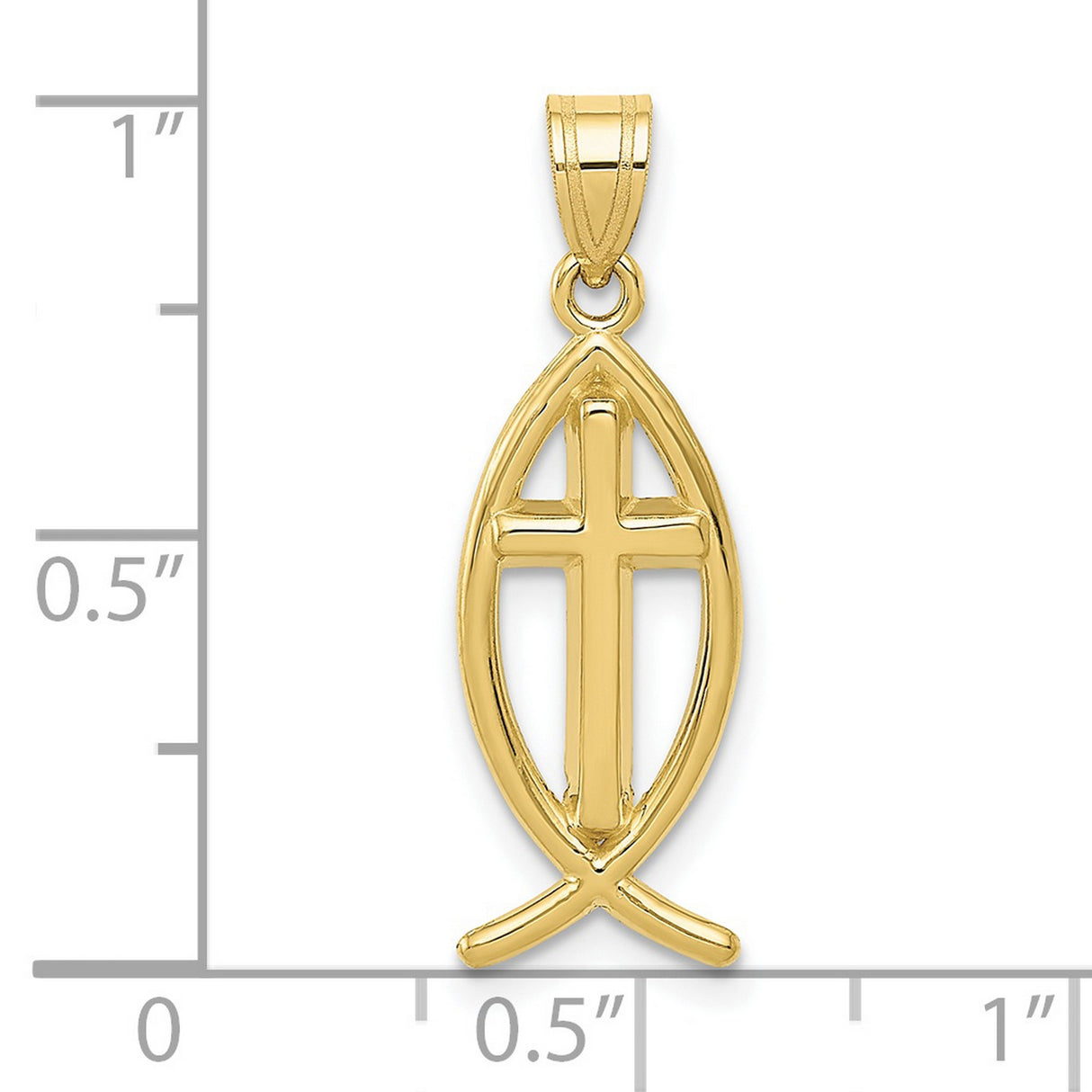 10k Yellow Gold Ichthys Fish Pendant with Cross Symbol, Christian Religious Charm