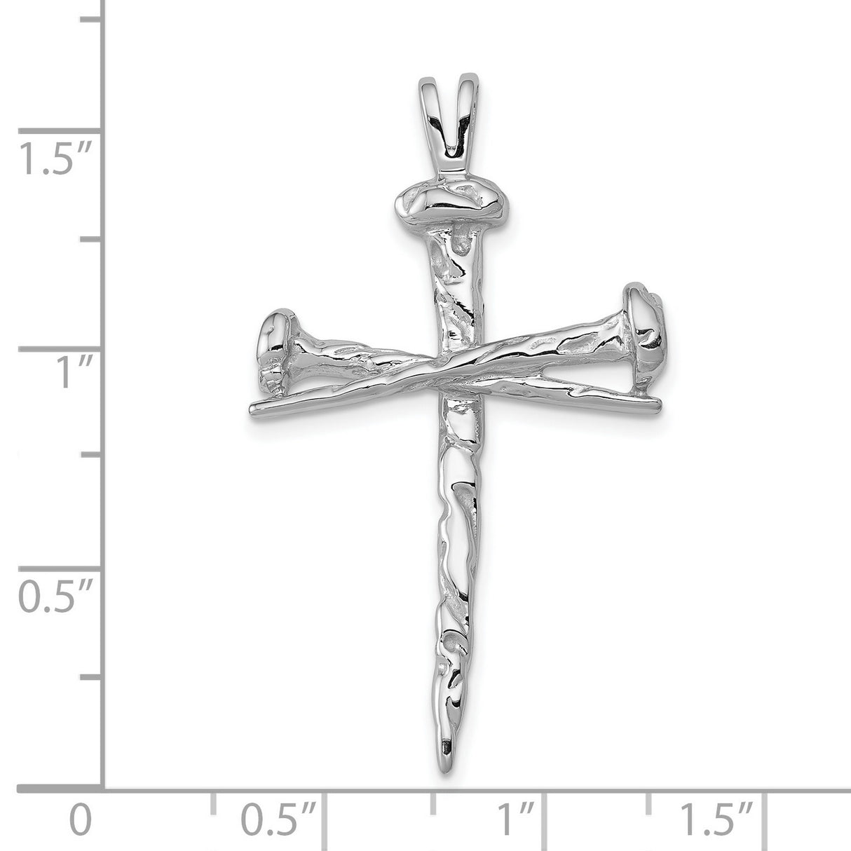 10k White Gold Nail Cross Pendant with Hammered Texture and Polished Finish for Men and Women