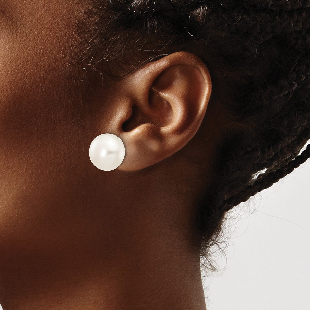 10k White Gold Stud Earrings with Round Cultured Pearls, Classic Minimalist Design for Women