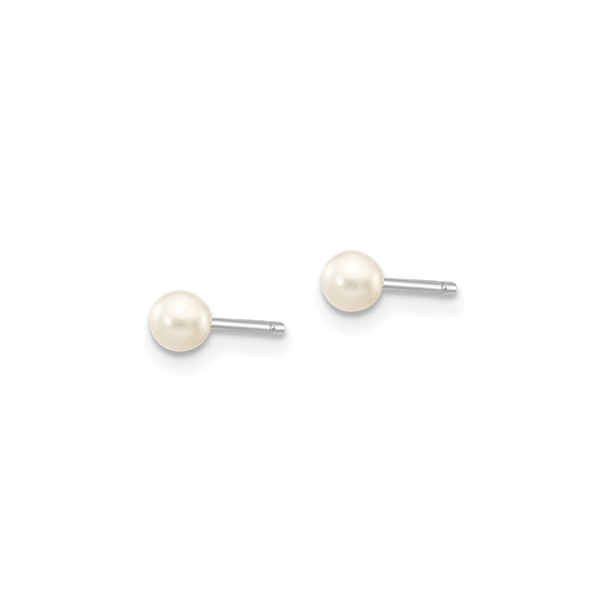 10k White Gold Stud Earrings with Round Cultured Pearls, Classic Bridal Style