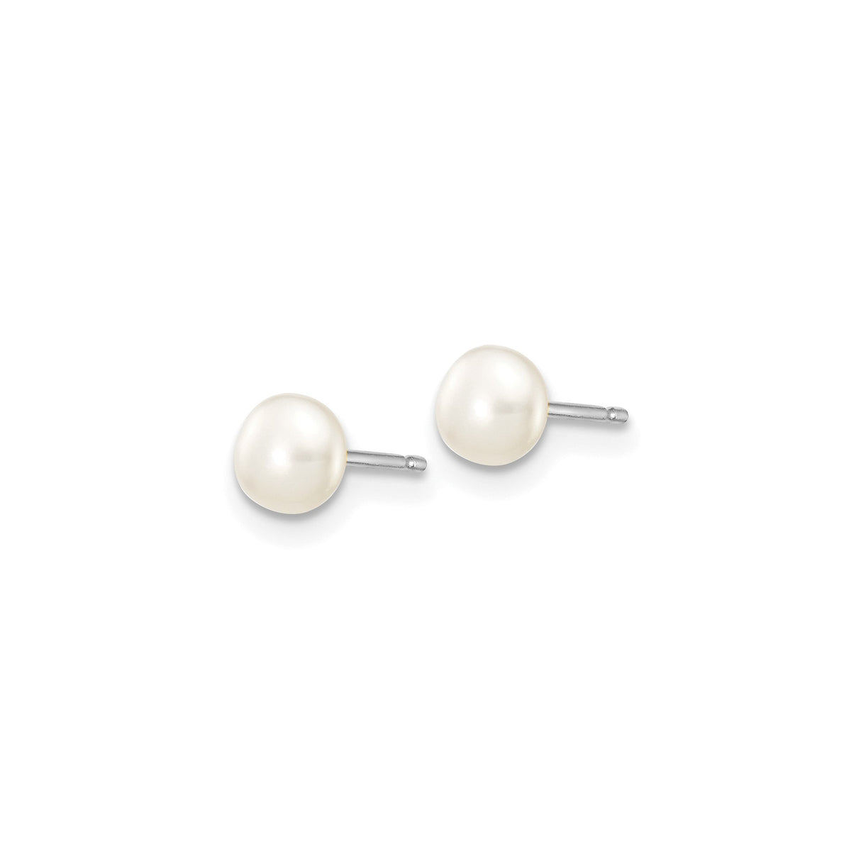 10k White Gold Stud Earrings with Round Cultured Freshwater Pearls, Classic Button Design