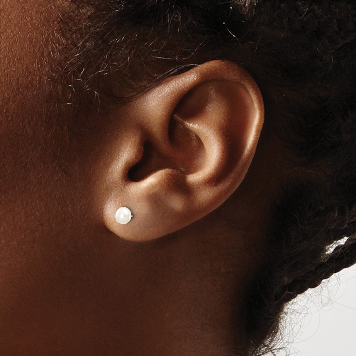 10k White Gold Stud Earrings with Round Cultured Freshwater Pearls, Classic Button Design