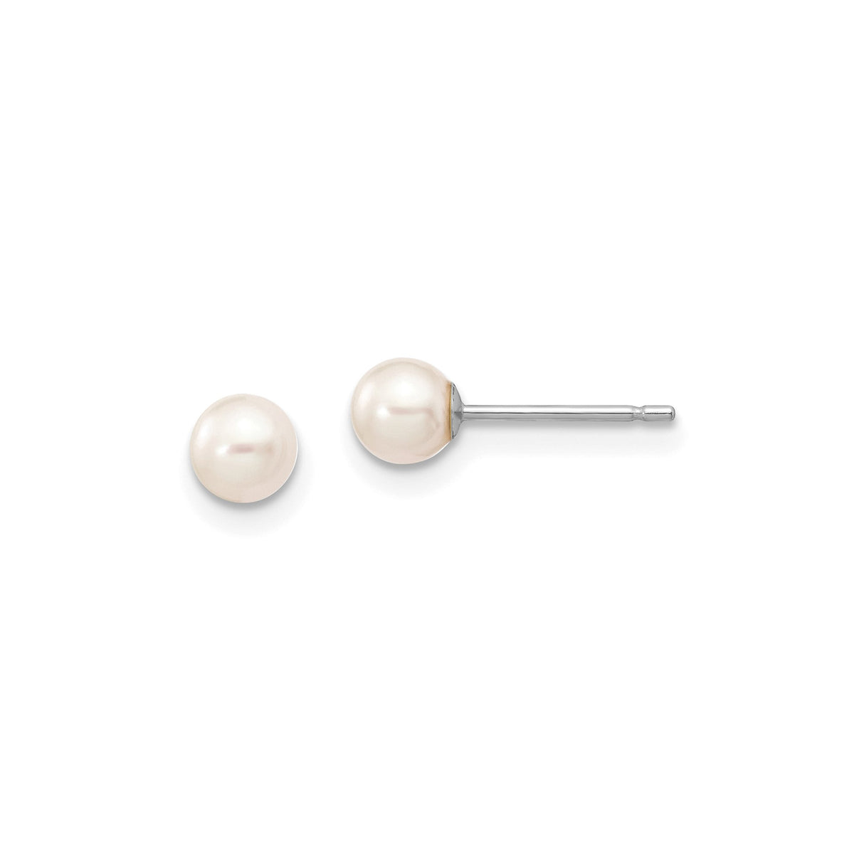 10k White Gold Pearl Stud Earrings, Round Cultured Pearls, Classic Minimalist Design for Women