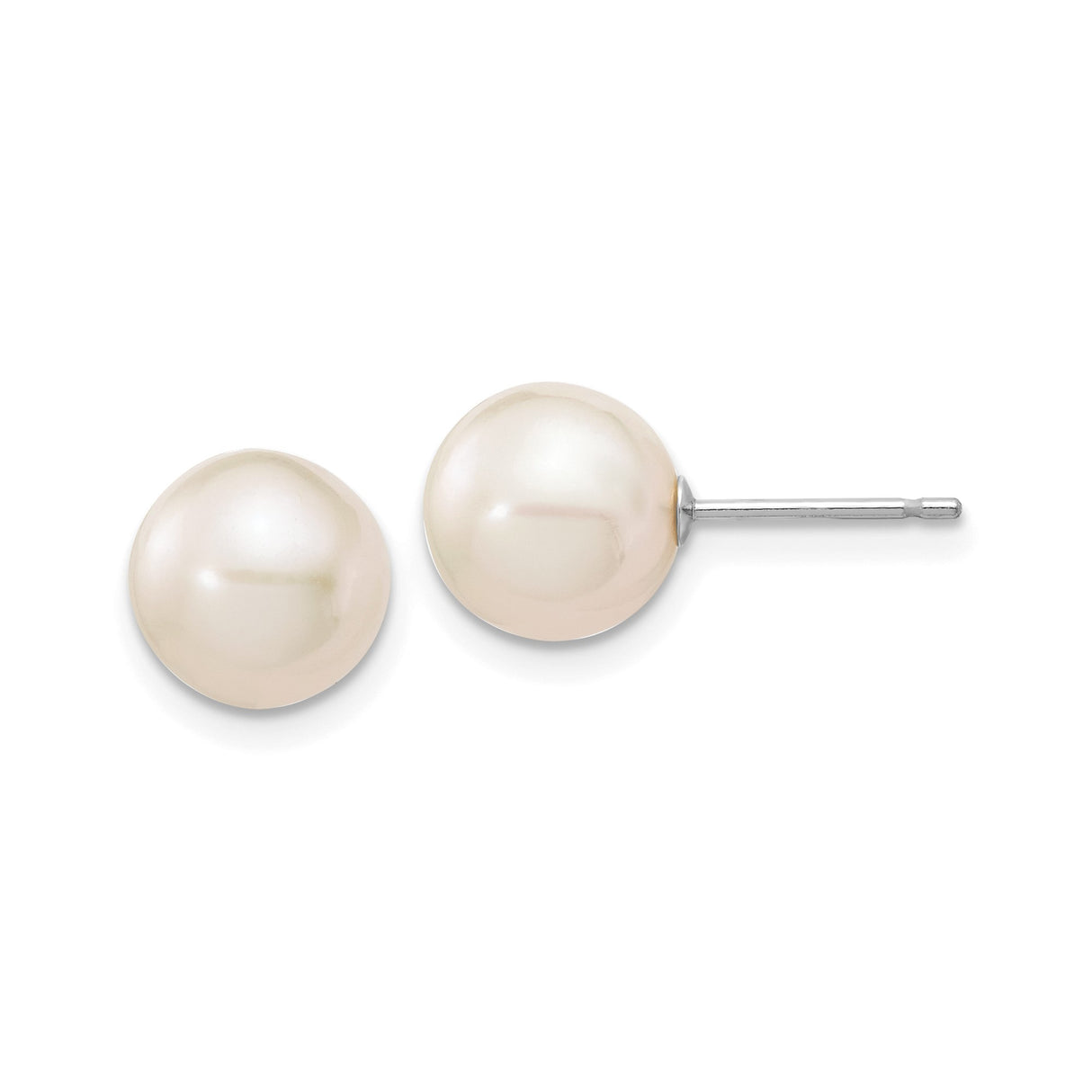 10k White Gold Stud Earrings with Round Cultured Freshwater Pearls, Classic Minimal Style for Women
