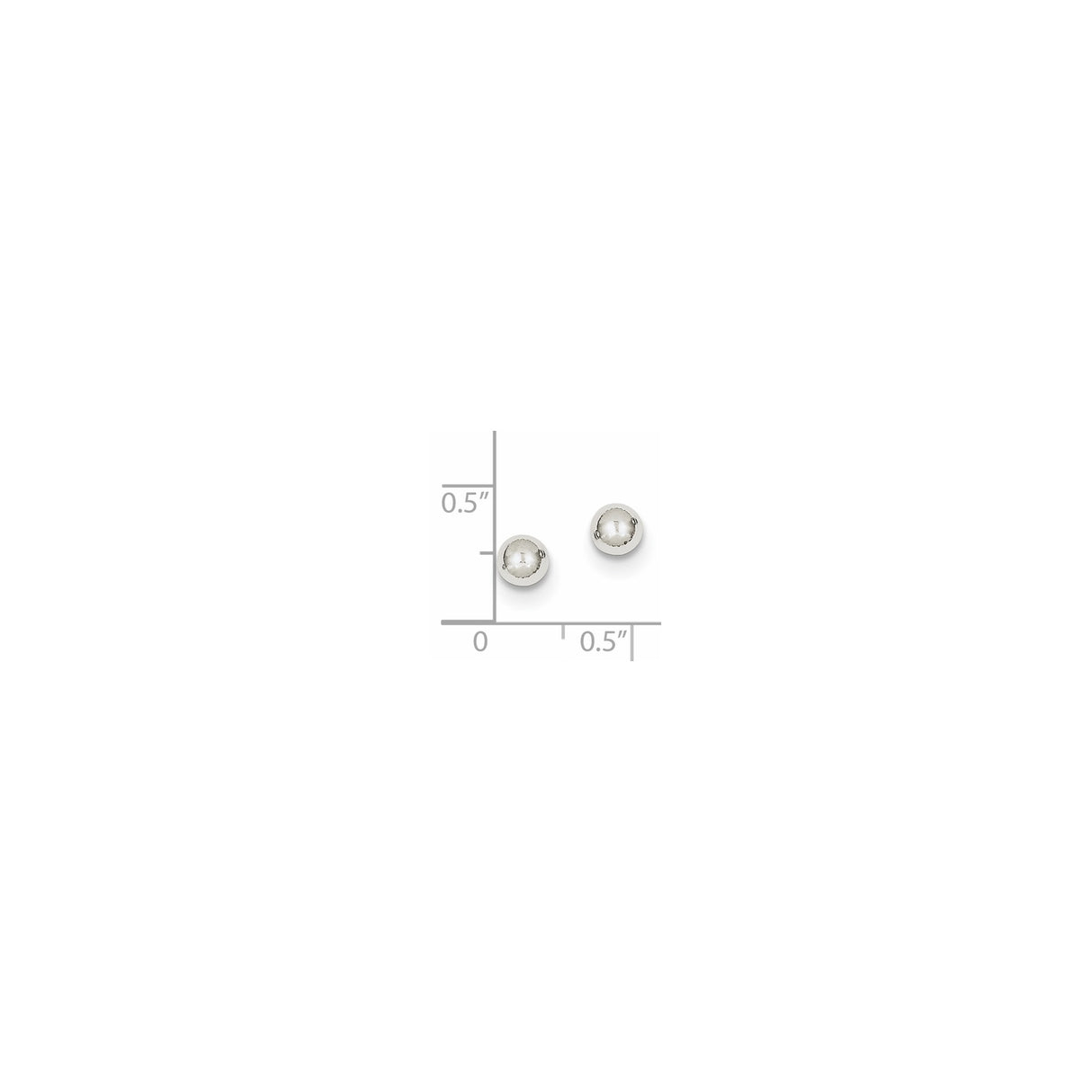 10k White Gold Stud Earrings, Polished 5mm Ball Design, Minimalist Unisex Style