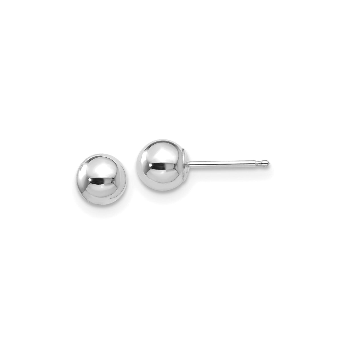 10k White Gold Stud Earrings, Polished 5mm Ball Design, Minimalist Unisex Style