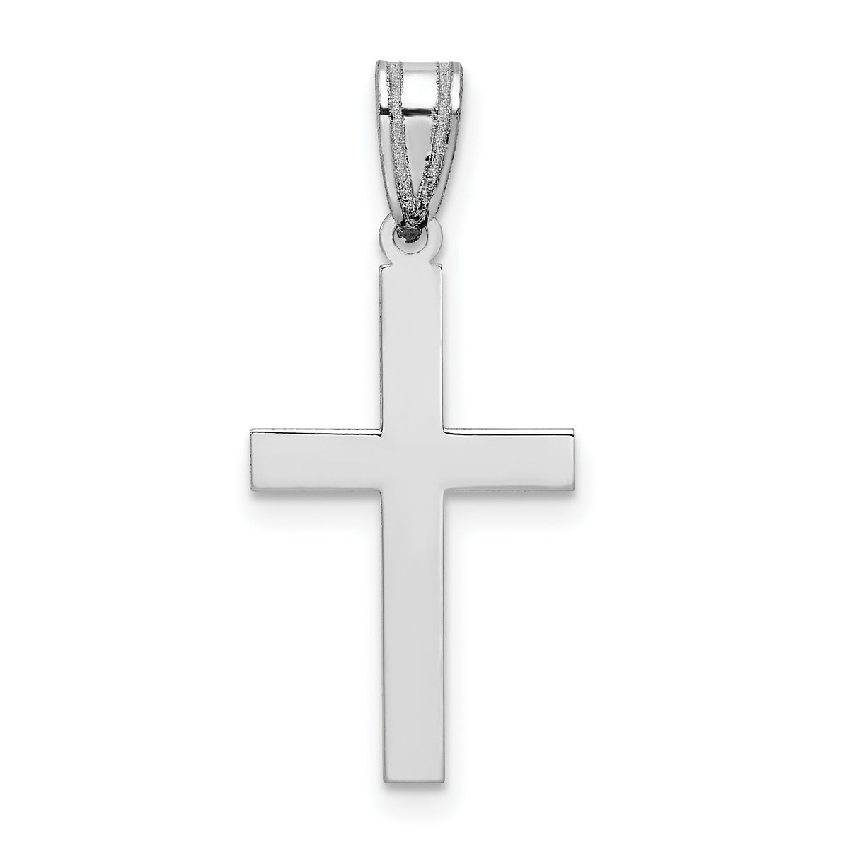 10k White Gold Cross Pendant with Polished Mirror Finish, Modern Faith Charm for Men and Women