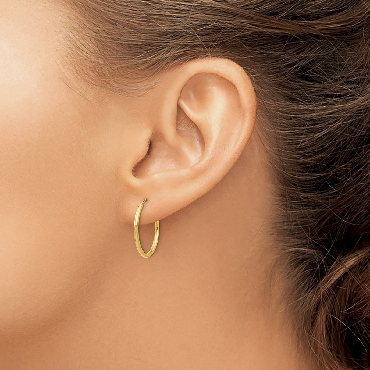 10k Yellow Gold Hoop Earrings, Classic Polished Round Endless Design, Lightweight and Sleek Style