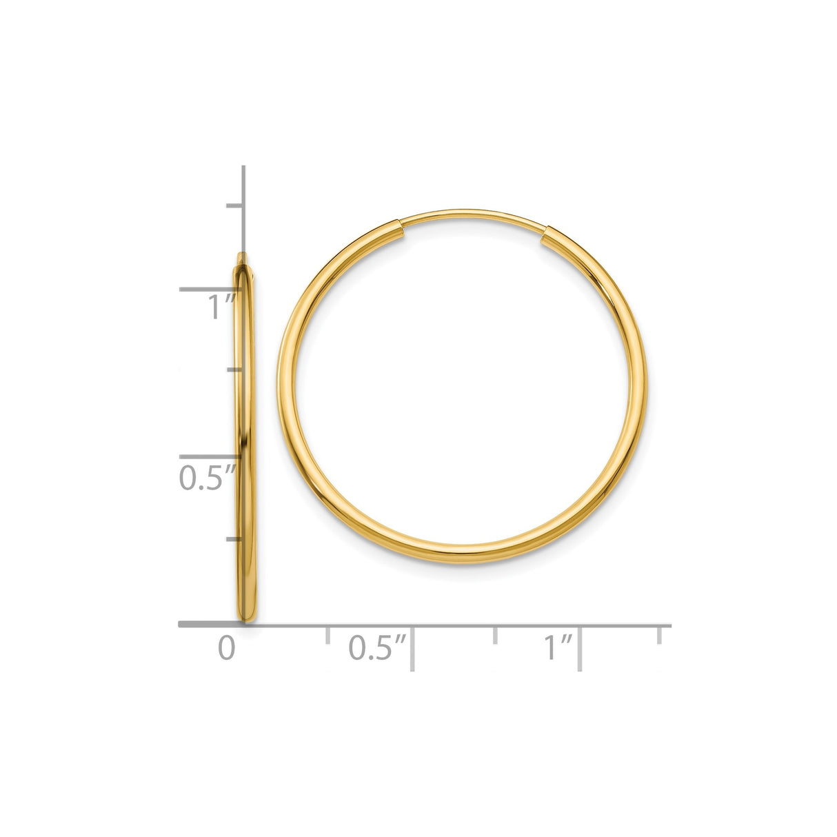 10k Yellow Gold Hoop Earrings, Classic Round Endless Design, Polished and Lightweight