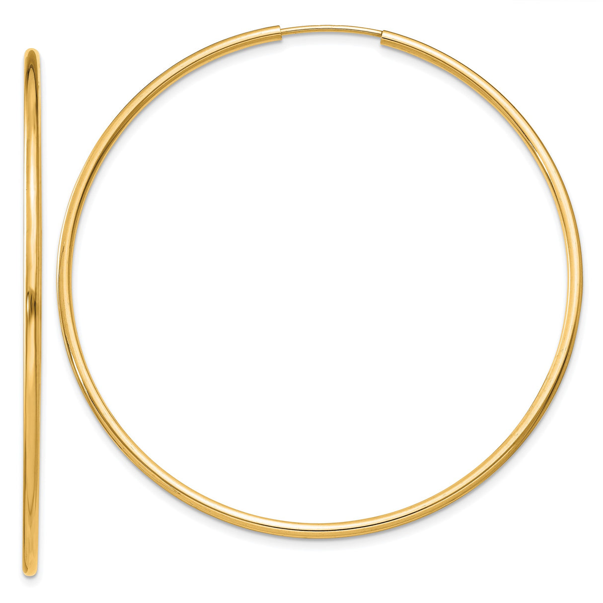 10k Yellow Gold Hoop Earrings, Lightweight Polished Endless Round Hoops for Women