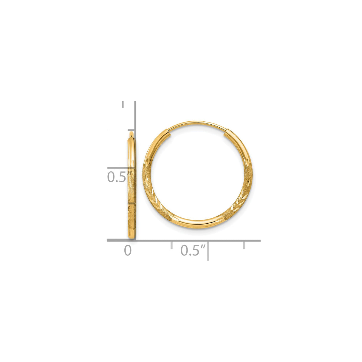 10k Yellow Gold Hoop Earrings with Polished Finish and Textured Leaf Design, 20mm Diameter