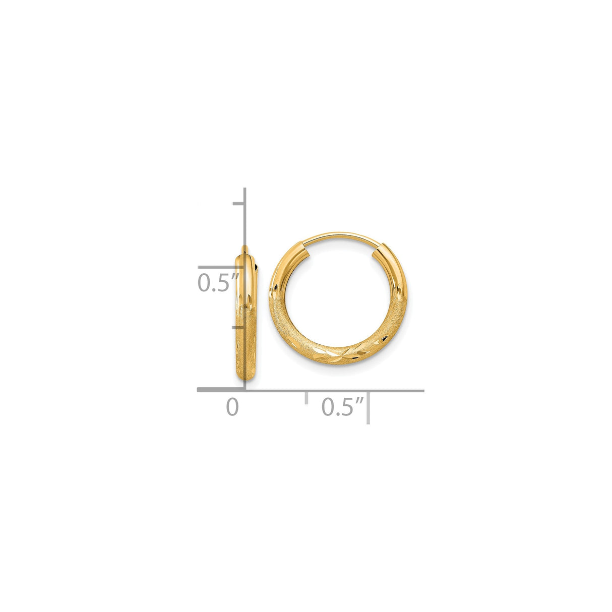 10k Yellow Gold Hoop Earrings, Round Textured Design with Diamond-Cut Finish, Hinged Closure