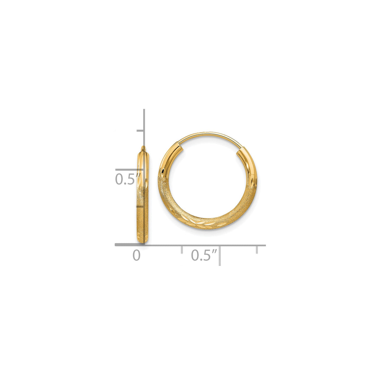 10k Yellow Gold Hoop Earrings, Brushed and Polished Round Design with Diamond-Cut Detail