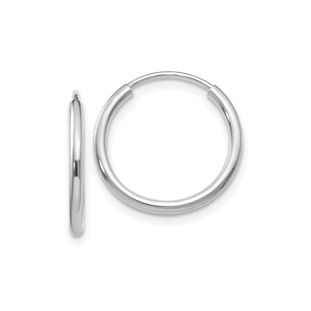10k White Gold Hoop Earrings, Polished Endless Round Minimalist Design for Women