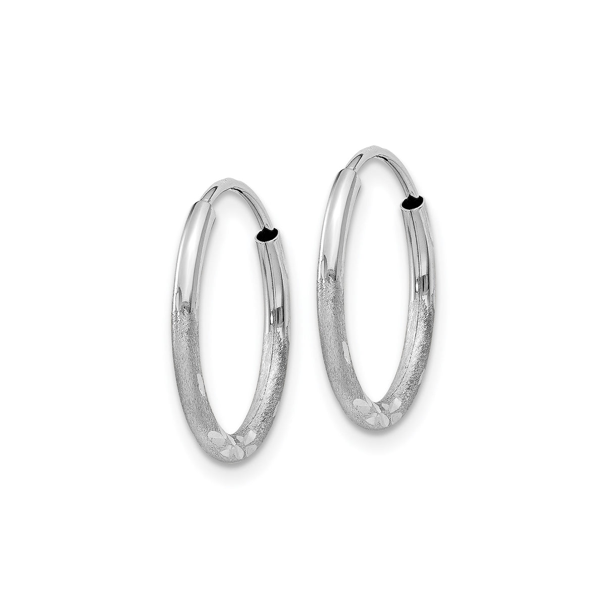 10k White Gold Hoop Earrings with Diamond-Cut Floral Detailing and Satin Finish