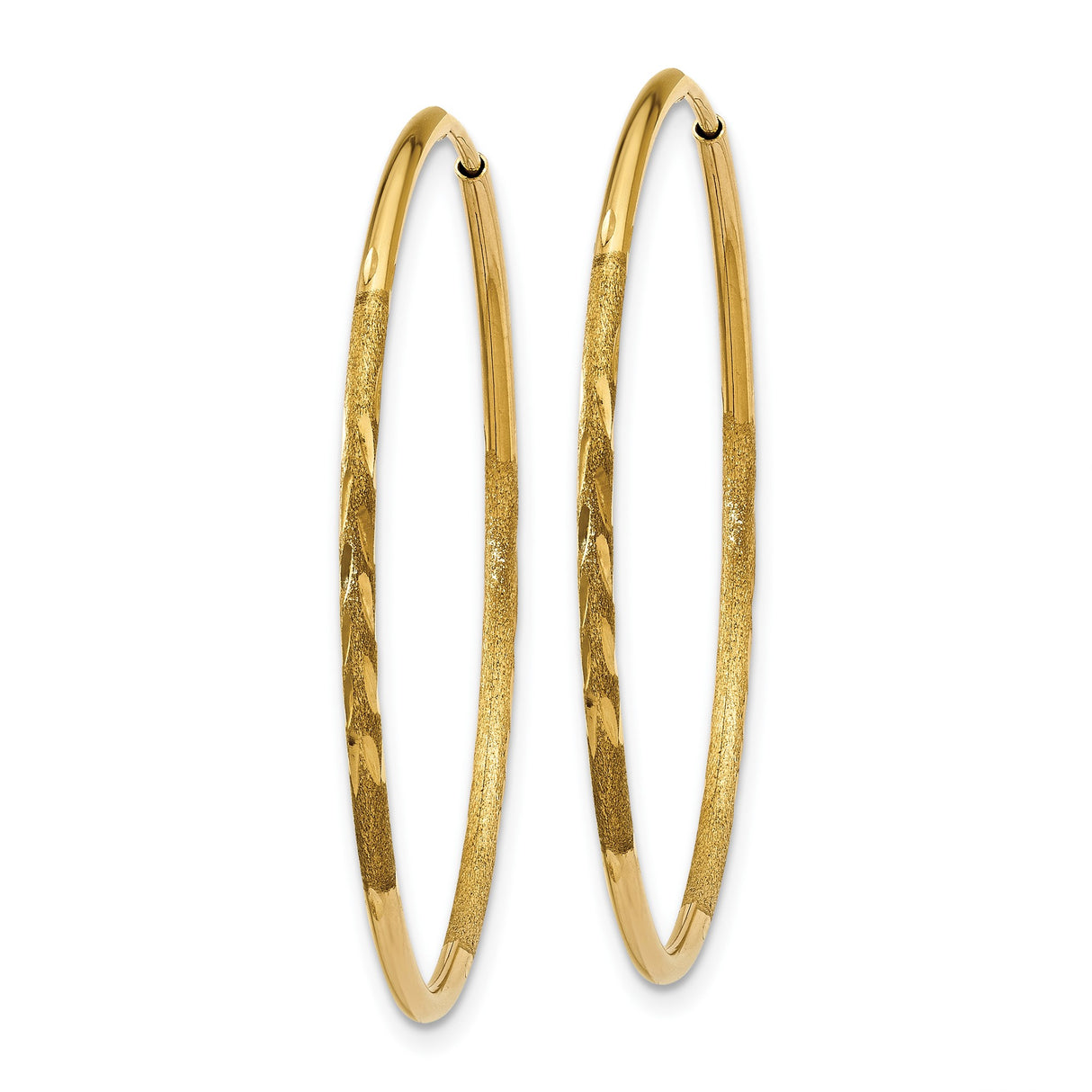 10k Yellow Gold Hoop Earrings, Textured Diamond Cut and Polished Finish, Lightweight Classic Style