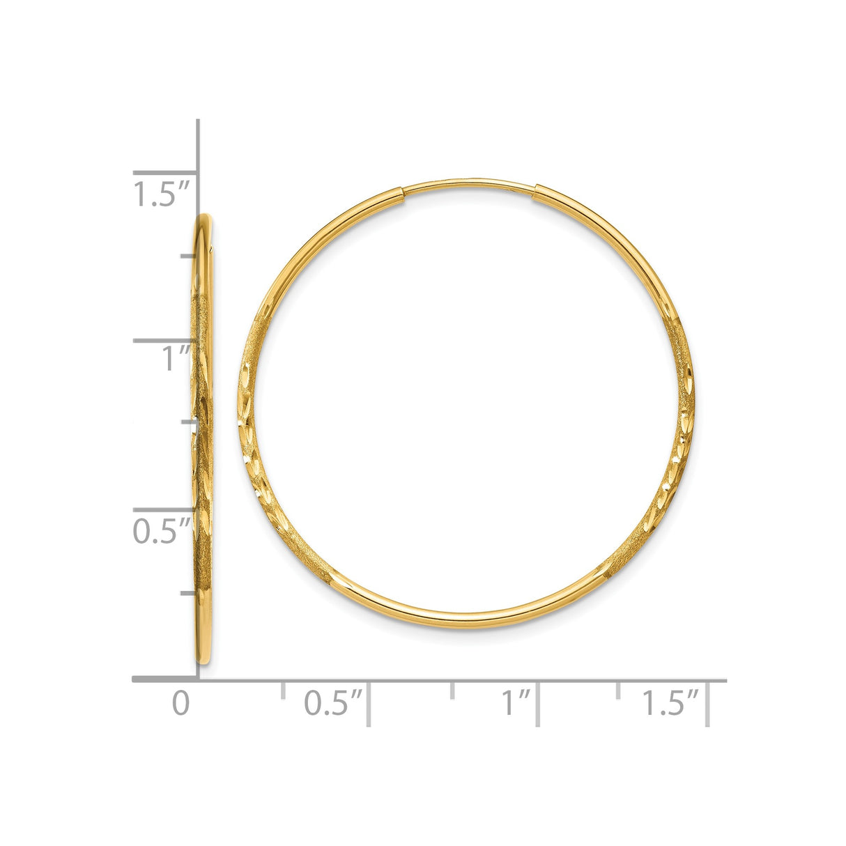 10k Yellow Gold Hoop Earrings, Textured Diamond Cut and Polished Finish, Lightweight Classic Style