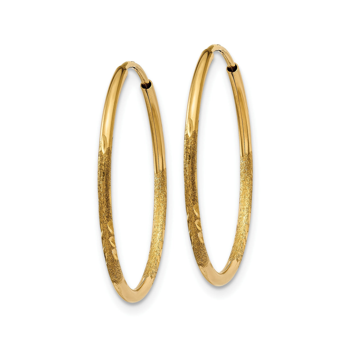 10k Yellow Gold Hoop Earrings, Diamond-Cut Textured Round Hoops with Polished Finish