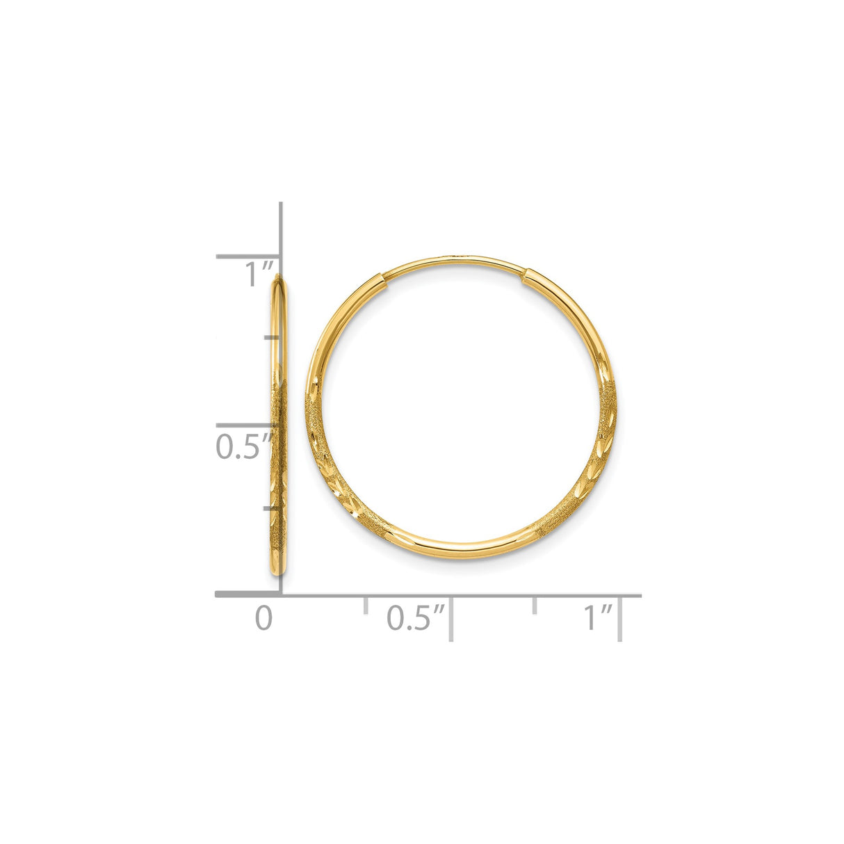 10k Yellow Gold Hoop Earrings, Diamond-Cut Textured Round Hoops with Polished Finish