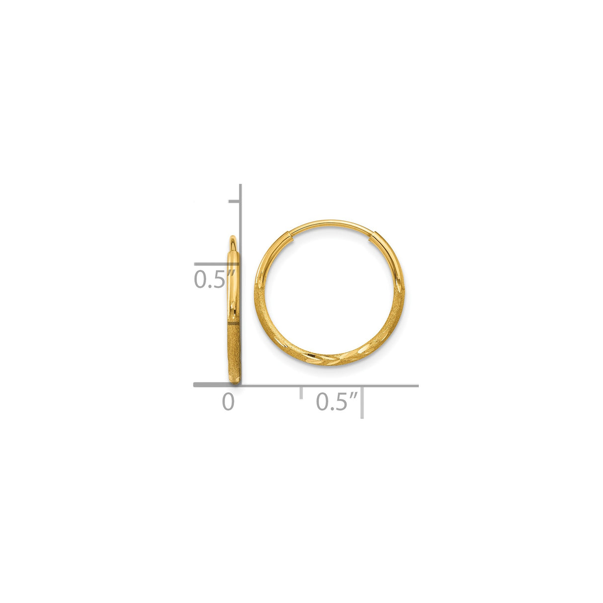 10k Yellow Gold Hoop Earrings, Round Endless Design with Polished and Textured Finish