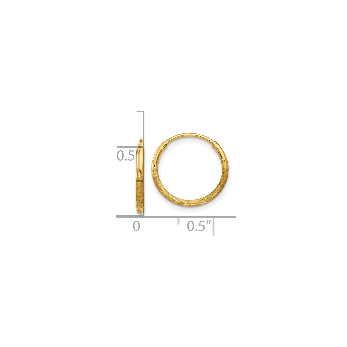 10k Yellow Gold Hoop Earrings, Textured Diamond Cut, Polished Finish, Lightweight Endless Style