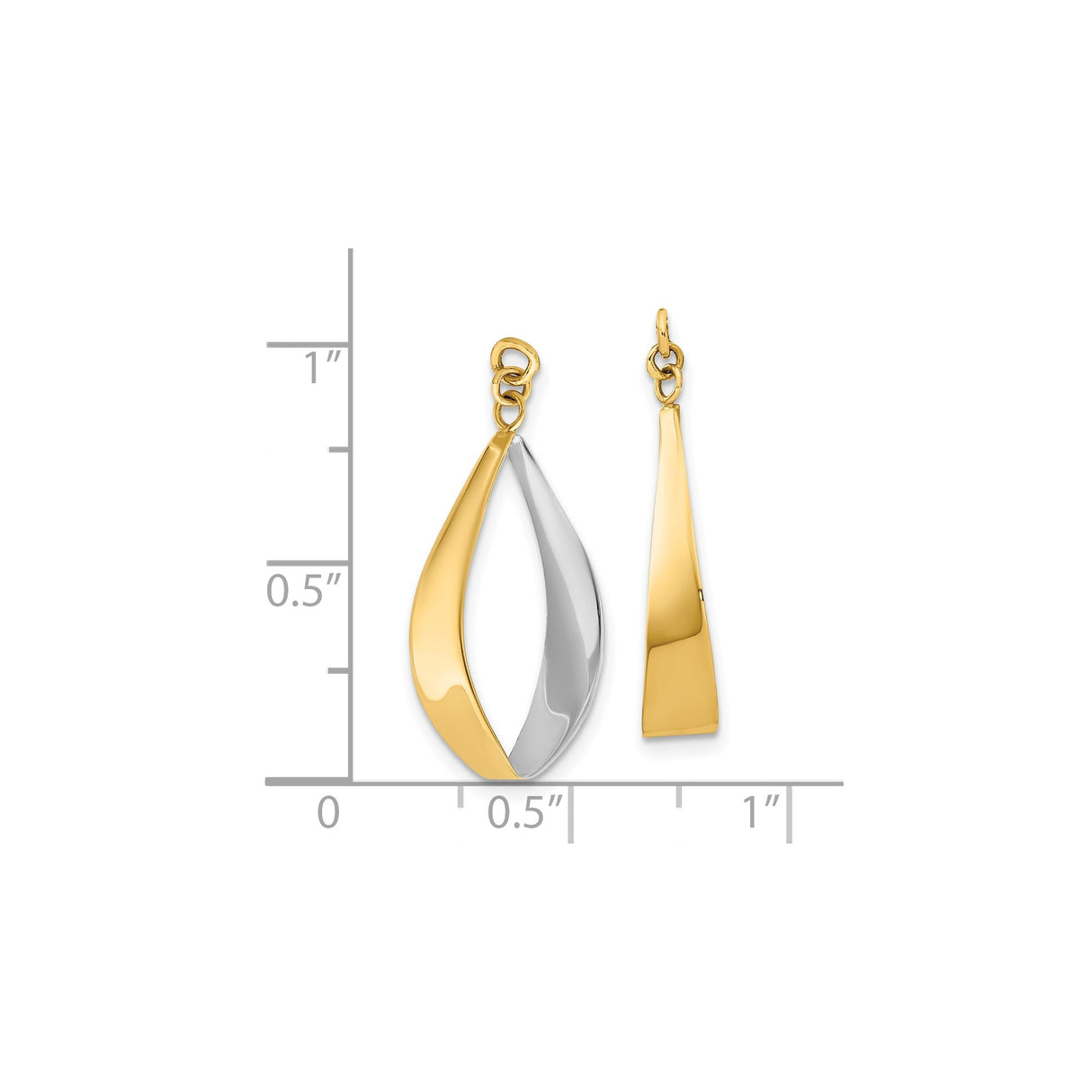 10k Yellow Gold Drop Earrings, Rhodium Twist Open Teardrop Design, Polished Two-Tone Dangle Jewelry