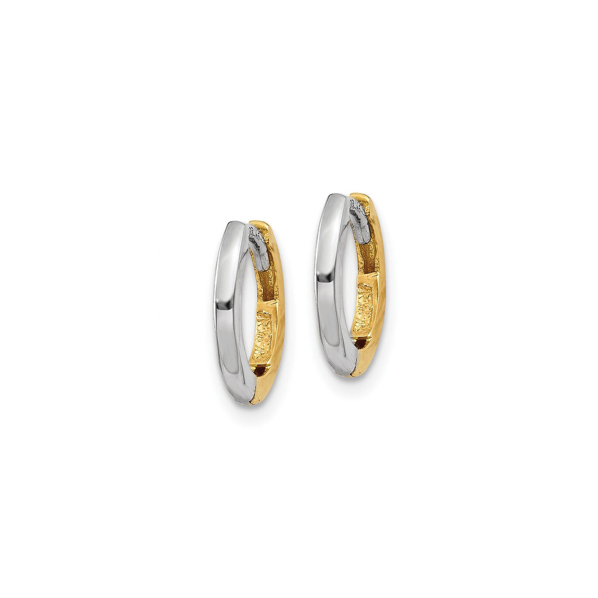 10k Yellow Gold Hoop Earrings, Two-Tone Polished Huggie Style, Unisex Design