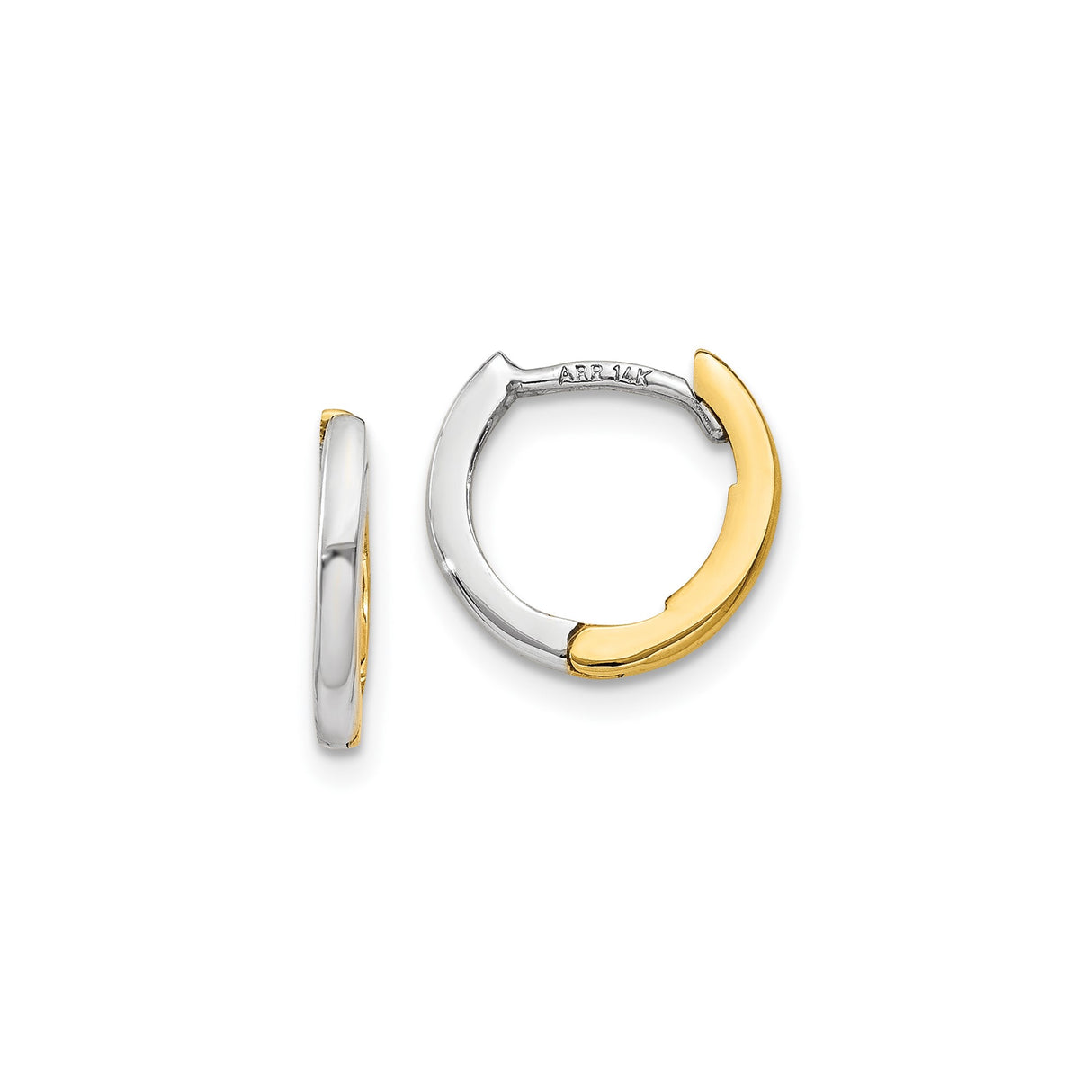 10k Yellow Gold Hoop Earrings, Two-Tone Polished Huggie Style, Unisex Design