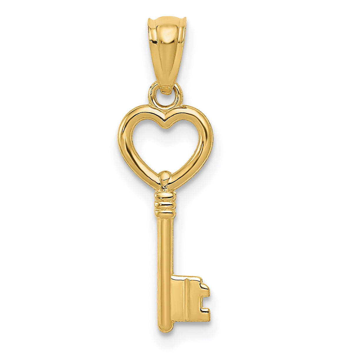 10k Yellow Gold Heart Key Pendant with Openwork Design, Romantic Charm for Women