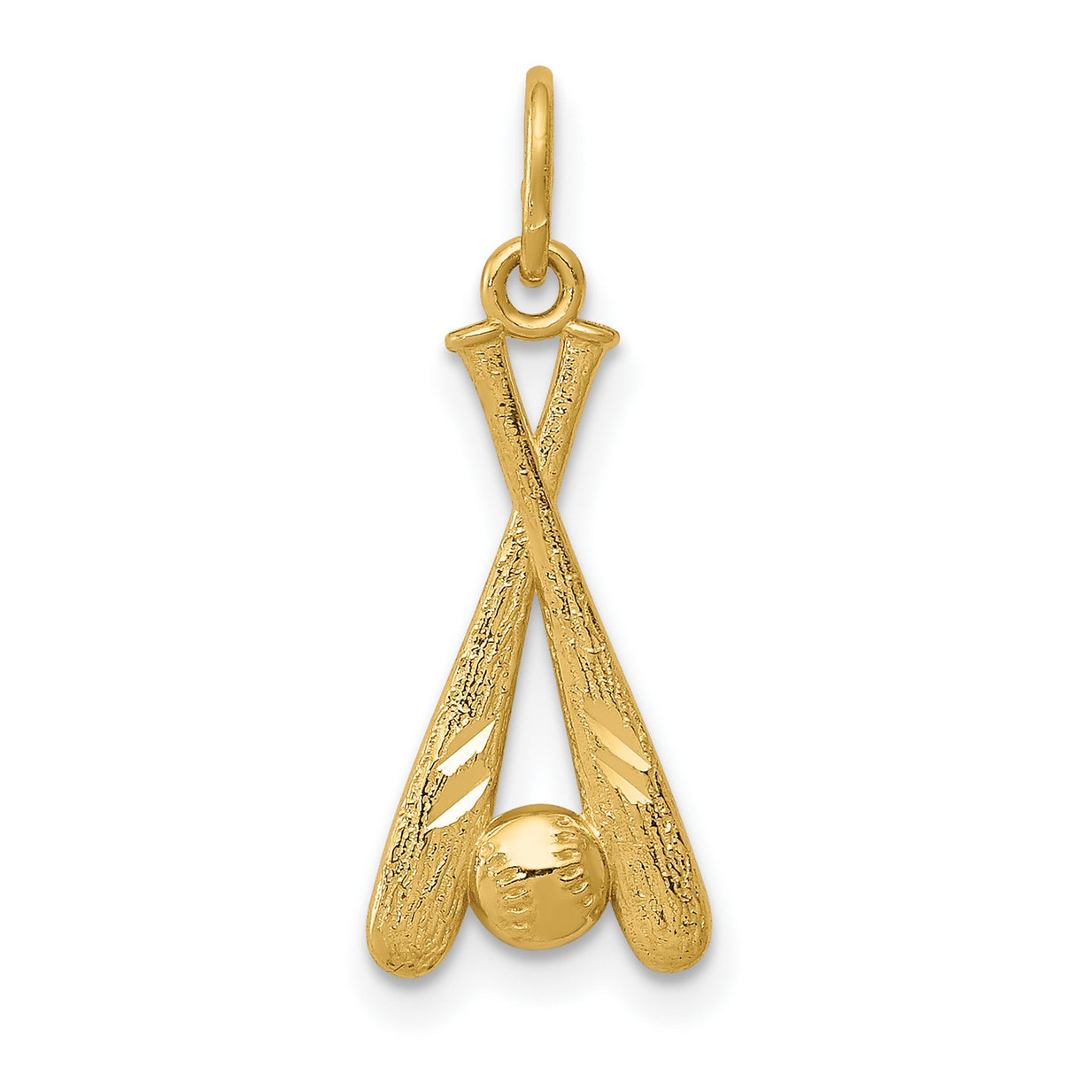 10k Yellow Gold Baseball Pendant with Crossed Bats and Ball, Unisex Sports Jewelry