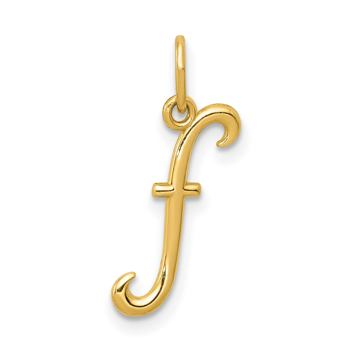 10k Yellow Gold F Initial Pendant, Lowercase Script Letter Charm for Women