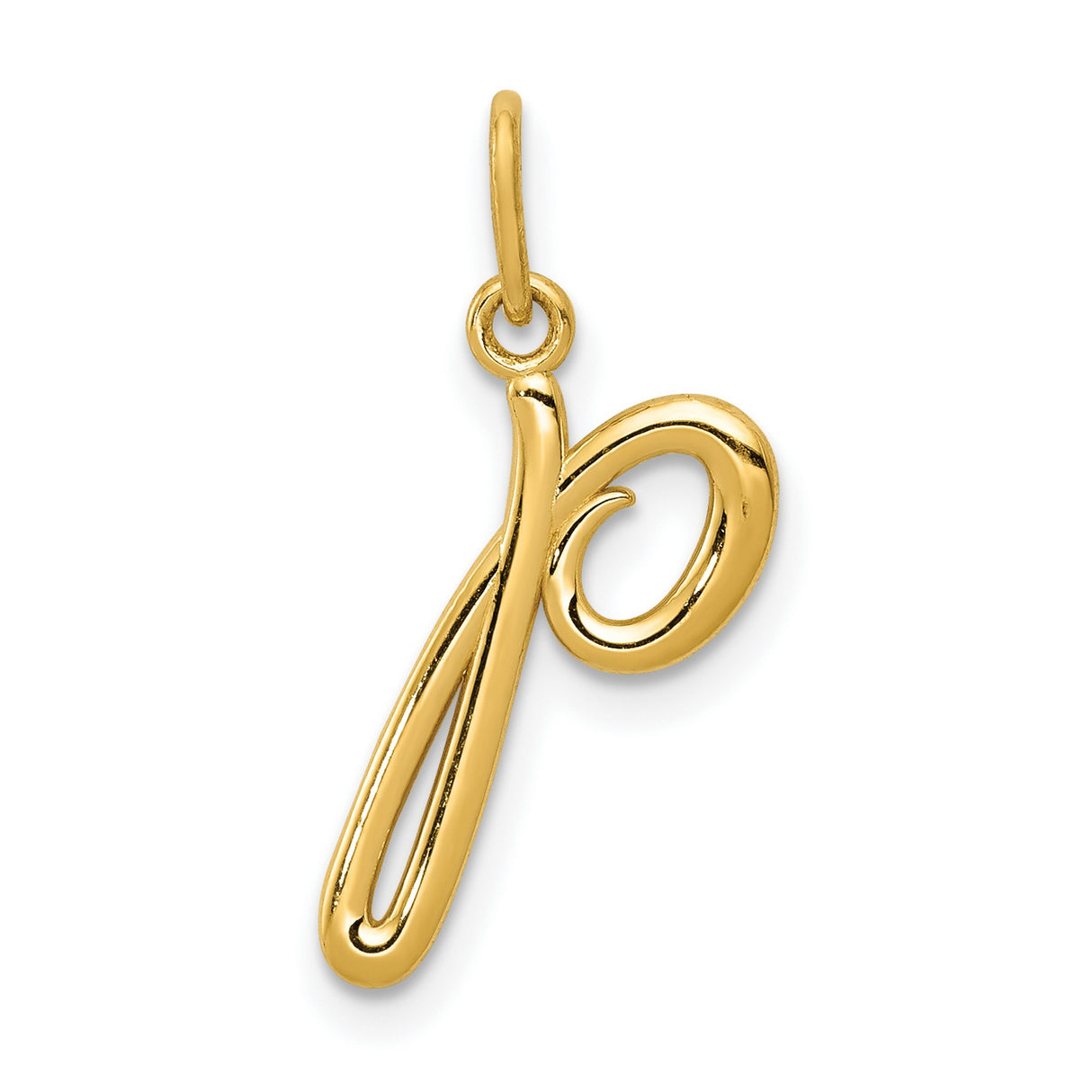 10k Yellow Gold Letter P Pendant, Script Initial Charm for Women, Polished Finish