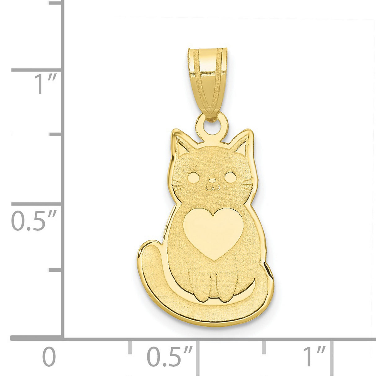 10k Yellow Gold Cat Pendant with Heart Detail, Cute Kitten Charm for Women