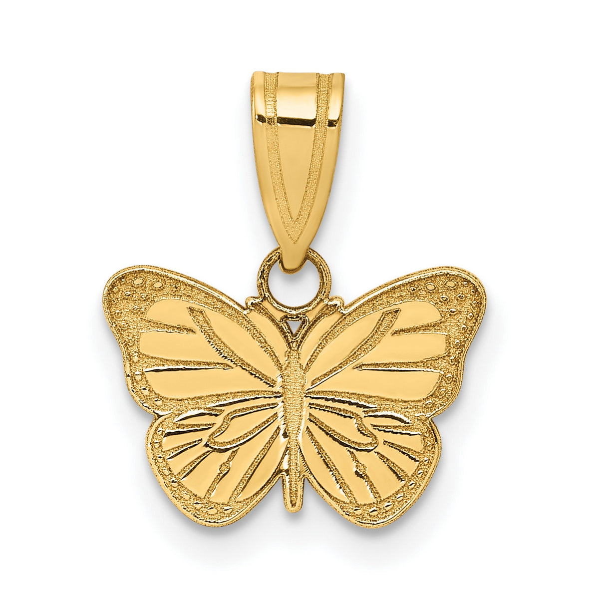 10k Yellow Gold Butterfly Pendant with Textured Wings and Laser Cut Design for Women