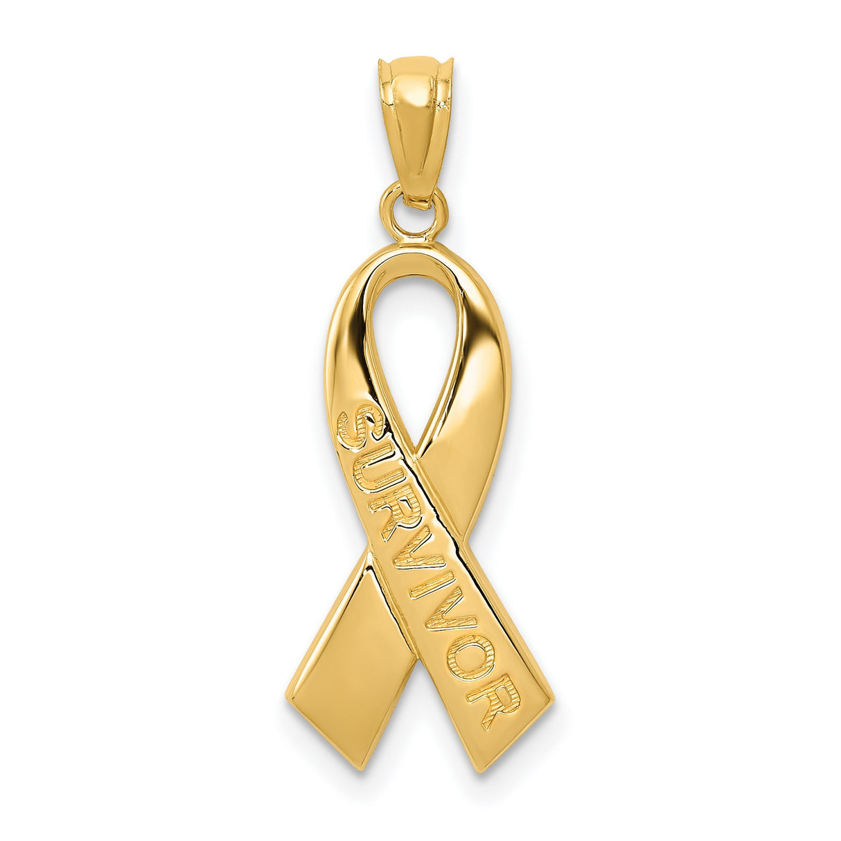 10k Yellow Gold Survivor Ribbon Pendant, Symbolic Awareness Jewelry for Strength and Hope