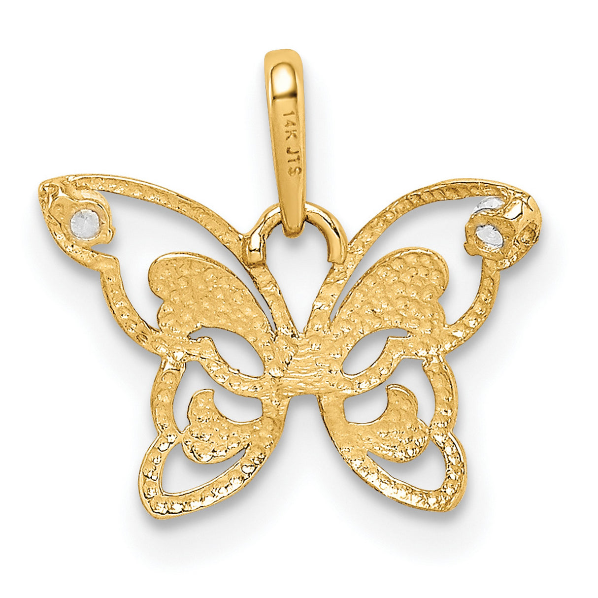 10k Yellow Gold Butterfly Pendant with Openwork Design and White Stones