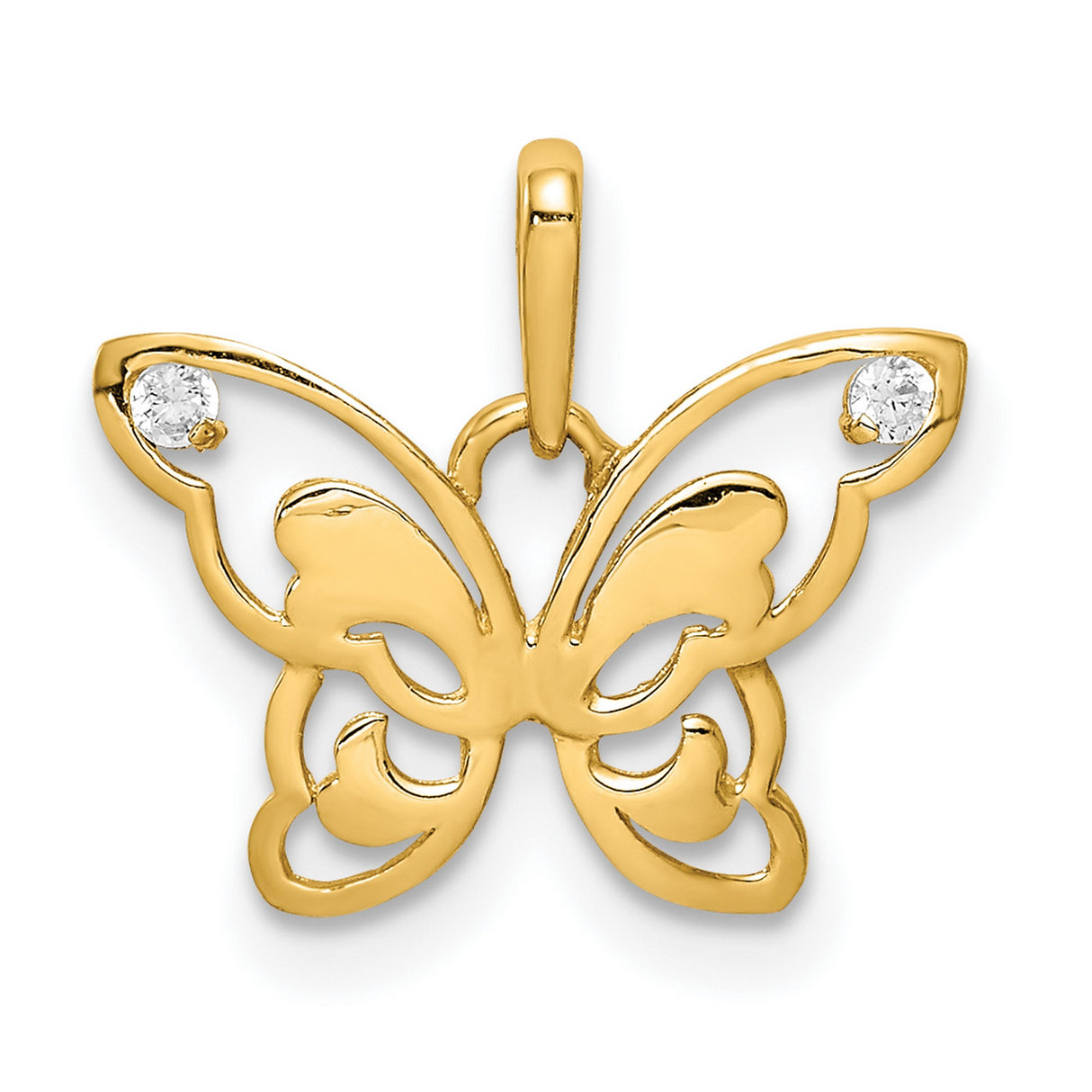 10k Yellow Gold Butterfly Pendant with Openwork Design and White Stones
