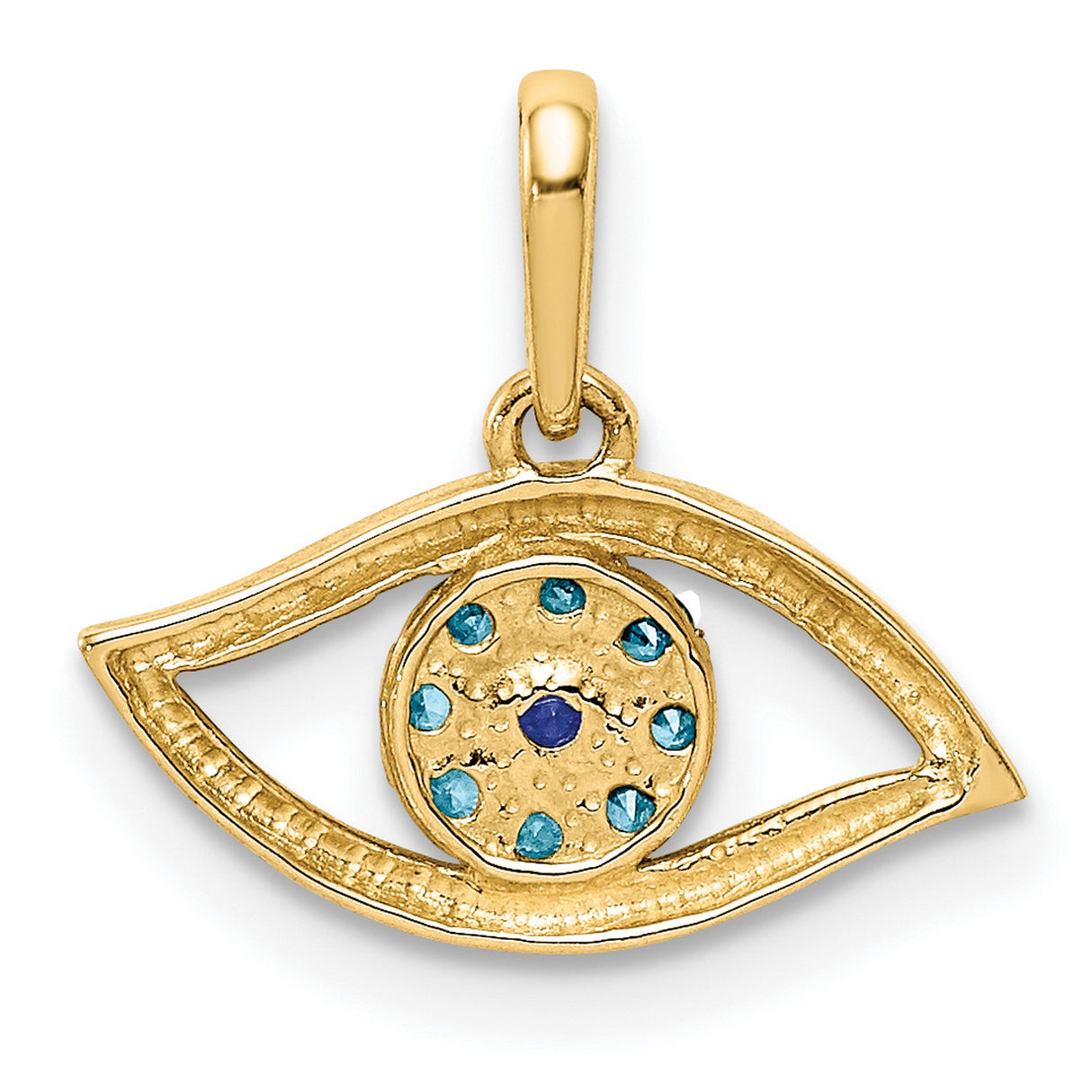 10k Yellow Gold Evil Eye Pendant with Blue Gemstones, Mediterranean Amulet Jewelry